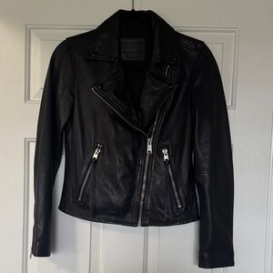 All Saints Black Leather Moto Jacket Size US 4